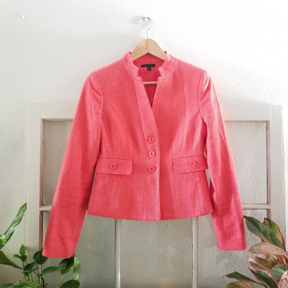 Nordstrom Semantiks Petite blazer jacket coral pink lined woven cotton 2p petite